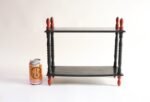Vintage Diminutive Black Lacquered Table or Wall Shelf with Carved Red Finials - Image 8