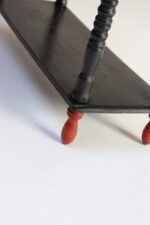 Vintage Diminutive Black Lacquered Table or Wall Shelf with Carved Red Finials - Image 14