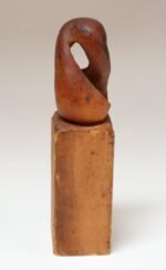 Small Vintage Handcarved Modernist Organic Form Wooden Sculpture on Base Signed - Image 3