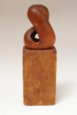 Small Vintage Handcarved Modernist Organic Form Wooden Sculpture on Base Signed - Image 4