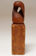 Small Vintage Handcarved Modernist Organic Form Wooden Sculpture on Base Signed - Image 5