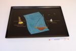 Large Mid-Century Black Resin Tray with Inlaid Sailboats and Lighthouse Motif - Image 7