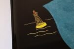 Large Mid-Century Black Resin Tray with Inlaid Sailboats and Lighthouse Motif - Image 9