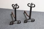 Pair of Tall Arts and Crafts Hand Forged Iron Fireplace Andirons - Image 7