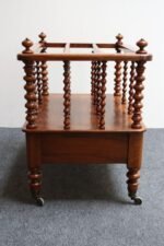 Vintage Victorian Figured Walnut Canterbury Magazine Rack on Casters with Drawer - Image 12