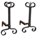 Pair of Tall Arts and Crafts Hand Forged Iron Fireplace Andirons