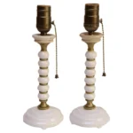 Pair of Vintage Stacked Bobbin Form Porcelain and Brass Boudoir / Bedside Lamps
