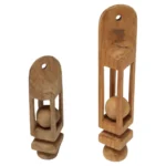 Set of Two Small Folk Art Hand Carved Trench Art Whimsy Ball in Cage Sculptures