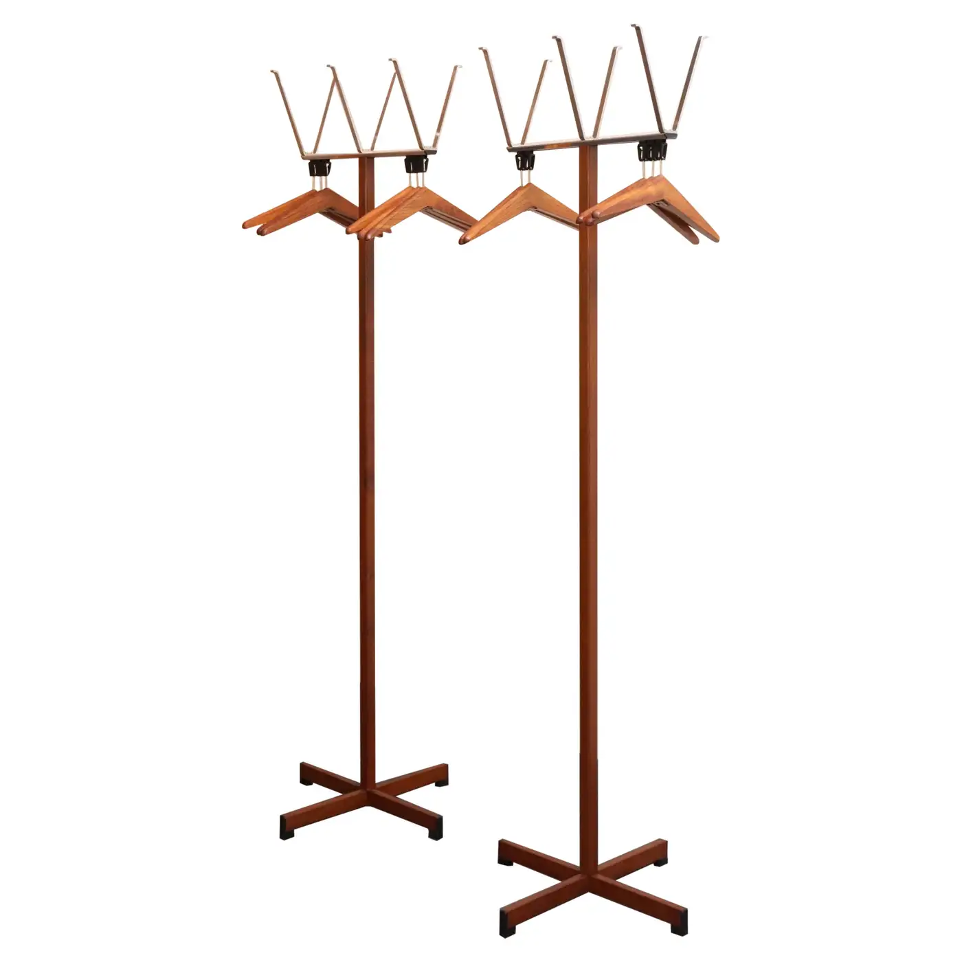 1 Pair of Modernist Chrome and Walnut Coat and Hat Trees / Racks by Vogel Peterson - Image 1
