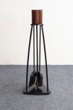 Mid-Century Modern Triangular Guitar Pick Form Fire Tool Set in Walnut and Iron - Image 3