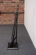 Early 20th Century Iron Fire Tool Set with Cast Brass Owl Form Handles - Image 8