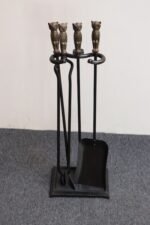 Early 20th Century Iron Fire Tool Set with Cast Brass Owl Form Handles - Image 3