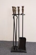 Early 20th Century Iron Fire Tool Set with Cast Brass Owl Form Handles - Image 2