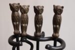 Early 20th Century Iron Fire Tool Set with Cast Brass Owl Form Handles - Image 15