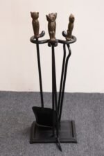 Early 20th Century Iron Fire Tool Set with Cast Brass Owl Form Handles - Image 5