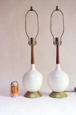 Pair of Vintage Orb Vasiform White Porcelain Ceramic and Walnut Table Lamps - Image 7
