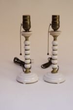 Pair of Vintage Stacked Bobbin Form Porcelain and Brass Boudoir / Bedside Lamps - Image 5