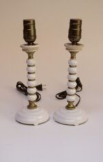Pair of Vintage Stacked Bobbin Form Porcelain and Brass Boudoir / Bedside Lamps - Image 4