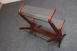 Vintage Italian Modern Sculptural Walnut, Brass and Glass Magazine Rack / Stand - Image 8