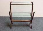 Vintage Italian Modern Sculptural Walnut, Brass and Glass Magazine Rack / Stand - Image 4