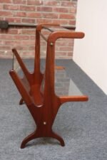 Vintage Italian Modern Sculptural Walnut, Brass and Glass Magazine Rack / Stand - Image 3