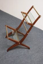 Italian Modernist Sculptural Walnut, Brass and Glass Magazine Rack / Stand - Image 4
