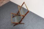 Italian Modernist Sculptural Walnut, Brass and Glass Magazine Rack / Stand - Image 3
