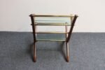 Italian Modernist Sculptural Walnut, Brass and Glass Magazine Rack / Stand - Image 8