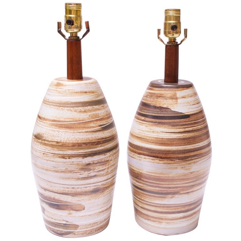 Pair of Martz for Marshall Studios Earth-Tone Swirl Ceramic Lamps