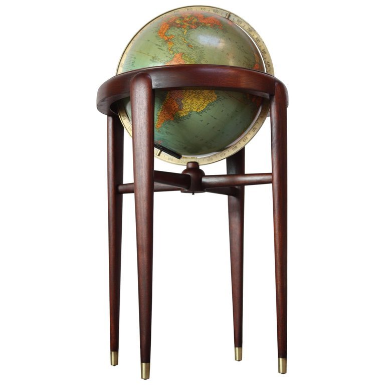 1-5-3.jpg 1960s Replogle Illuminated Glass Globe on Mahogany Stand - Image 1