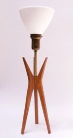 Stained Oak Tripod Table Lamp with Diffuser and Shade by Gerald Thurston - Image 3