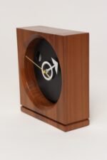 Vintage American Modernist Staved Walnut Square Wall Clock with Date Window - Image 3