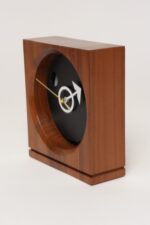Vintage American Modernist Staved Walnut Square Wall Clock with Date Window - Image 3