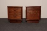 Pair of Mid-Century Modern Stained Mahogany and Brass Two-Drawer Nightstands - Image 3
