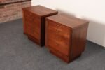 Pair of Mid-Century Modern Stained Mahogany and Brass Two-Drawer Nightstands - Image 5