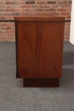 Pair of Mid-Century Modern Stained Mahogany and Brass Two-Drawer Nightstands - Image 7