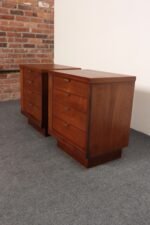 Pair of Mid-Century Modern Stained Mahogany and Brass Two-Drawer Nightstands - Image 4