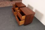Pair of Mid-Century Modern Stained Mahogany and Brass Two-Drawer Nightstands - Image 6
