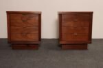 Pair of Mid-Century Modern Stained Mahogany and Brass Two-Drawer Nightstands - Image 9