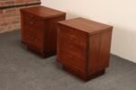 Pair of Mid-Century Modern Stained Mahogany and Brass Two-Drawer Nightstands - Image 11