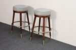 Pair of Mid-Century Modern Walnut and Brass Bar Stools with New Leather Seats - Image 4