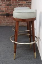 Pair of Mid-Century Modern Walnut and Brass Bar Stools with New Leather Seats - Image 11