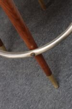 Pair of Mid-Century Modern Walnut and Brass Bar Stools with New Leather Seats - Image 25