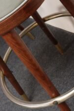 Pair of Mid-Century Modern Walnut and Brass Bar Stools with New Leather Seats - Image 26