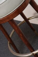 Pair of Mid-Century Modern Walnut and Brass Bar Stools with New Leather Seats - Image 27