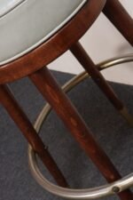 Pair of Mid-Century Modern Walnut and Brass Bar Stools with New Leather Seats - Image 27