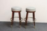 Pair of Mid-Century Modern Walnut and Brass Bar Stools with New Leather Seats - Image 7