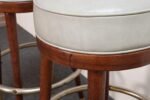 Pair of Mid-Century Modern Walnut and Brass Bar Stools with New Leather Seats - Image 17