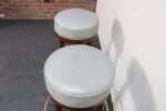 Pair of Mid-Century Modern Walnut and Brass Bar Stools with New Leather Seats - Image 13