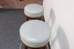 Pair of Mid-Century Modern Walnut and Brass Bar Stools with New Leather Seats - Image 13